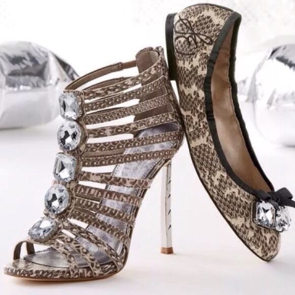 NEW Sam Edelman Jeweled Python Print Caged Heel